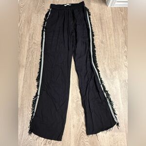 Black Fringe Wide-Leg Pants
